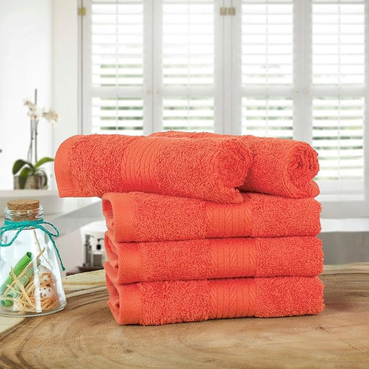 Ample Decor Washcloths Pack of 5 12 X 12 Inch, 600 GSM 100% Cotton Soft Absorbent, Premium Quality Durable Machine Washable, Ideal for Bathroom, Pool, Hotel, Spa – Orange