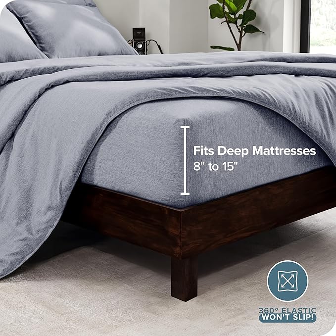 Bare Home Bed-in-A-Bag 7 Piece Comforter & Sheet Set - King - Goose Down Alternative - Ultra-Soft 1800 Premium - Bed Set - Cationic (King, Heathered Midnight Blue)
