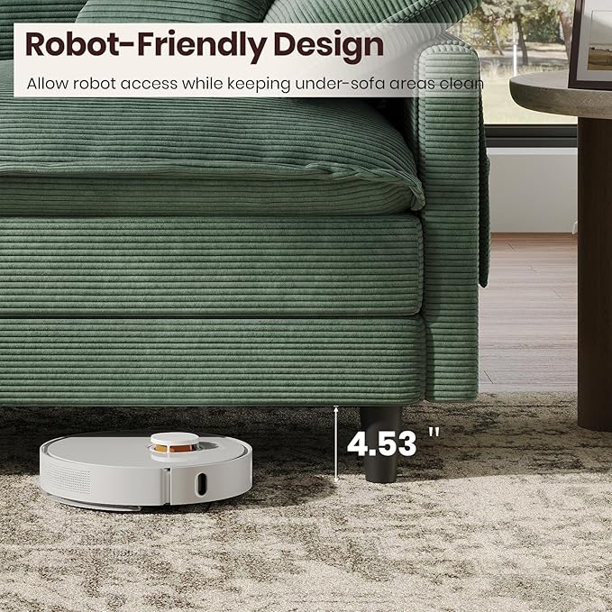 108" U Shaped Modular Sectional Cloud Couch with Two Ottoman, Snap-on Easy Installation 5-Piece Deep Seat Sofas with Storage Bag and Coffee Table for Living Room, Corduroy, Green
