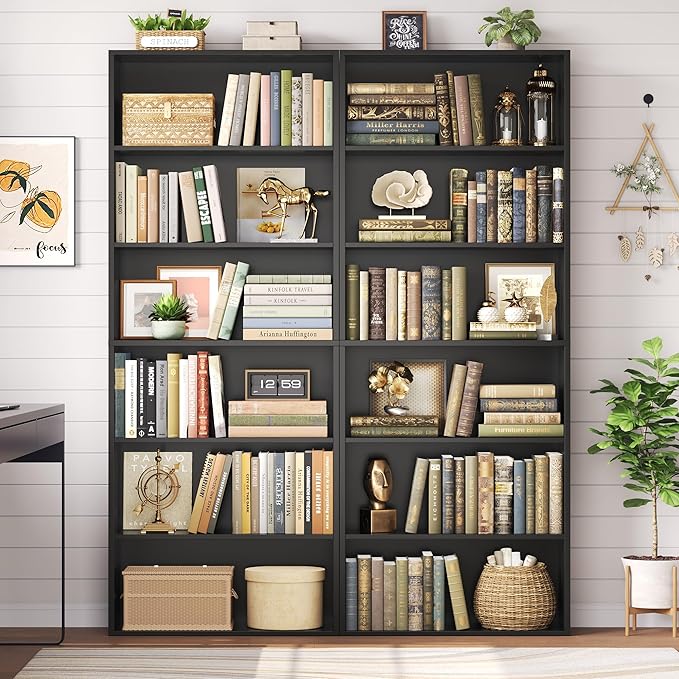 FOTOSOK 6-Tier Open Bookcase and Bookshelf, Freestanding Display Storage Shelves Tall Bookcase for Bedroom, Living Room and Office, Black