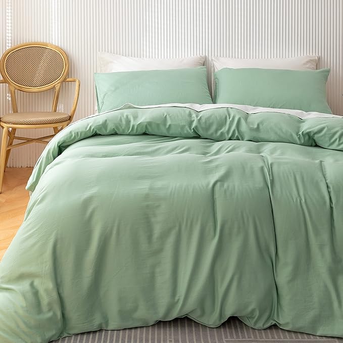 HeimenAogo Egyptian Cotton Duvet Cover Set California King, Ultra Soft and Breathable Comforter Cover with Zipper Closure, High Thread Count Long Staple Cotton Blanket Cover 3pcs, Silt Green
