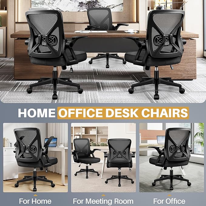 FelixKing Office Chair - Ergonomic Desk Chair Breathable Mesh Task with Wheels and Lumbar Support Home Desk Office Chairs with Flip up Armrest Rolling Swivel for Home Computer Black Pack of 6