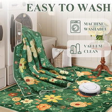 DUKINO 4x6 Area Rug, Lightweight Non Slip Washable Floral Rug, Indoor Low Pile & Non-Shedding Boho Design Rugs for Bedroom, Living Room, Dining Room, Dark Green
