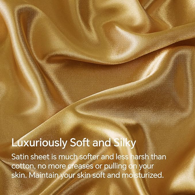 BEDELITE Satin Sheets Twin XL Size Bed Set, Luxury Soft Gold Silky Sheets for Hair and Skin, Similar to Silk Bed Sheets Set 3 Pieces with 1 Deep Pocket Fitted Sheet, 1 Flat Sheet, and 1 Pillowcase