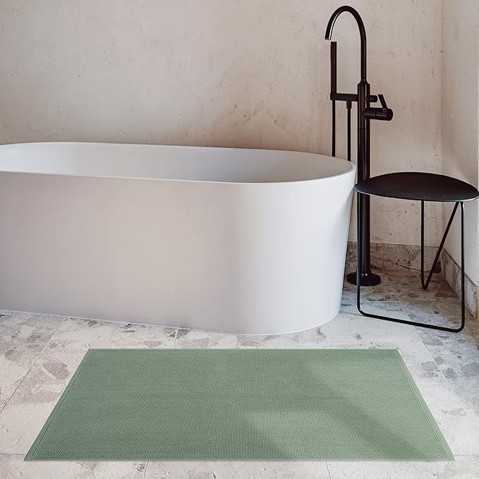 Cotton Paradise 100% Cotton Non Slip Bath Mats for Bathroom, 17x24 inch Soft Absorbent Quick Dry Machine Washable Floor Bath Mat, Sage Green