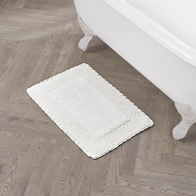 Laura Ashley Ruffle Border 100% Cotton Bath Rug, White, 17"x 24"