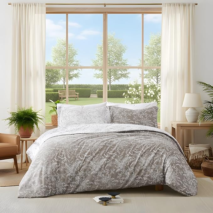 Southshore Fine Living, Inc. Reversible Floral Duvet Cover Set, Twin/XL – Premium Microfiber Bedding, Easy Care – Includes 1 Twin and 1 Sham, Machine Washable, Winter Brush Warm Sand