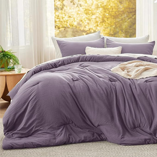 Bedsure Super King Plus Size Comforter Set, Grayish Purple Soft Prewashed Bedding for All Seasons, 3 Pieces GentleSoft™ Bed Set, 1 Lightweight Comforter (128"x120") and 2 Pillowcases (20"x36")