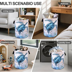 Sea Turtle Laundry Basket Foldable Oxford Cloth Tote Bag Laundry Hamper Clothes Storage Bucket Organizer For Bathroom/Laundry Storage/Bedroom 19.6x15.7 Inch
