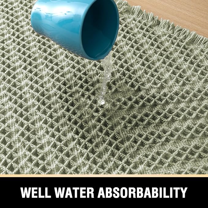 H.VERSAILTEX Waffle Bath Mat Super Absorbent Boho Bath Mat Non Slip Bath Rugs for Bathroom Floor Machine Washable Dry Fast Bathroom Rugs with Tassels (17 x 24 Plus 17 x 24 Inches, Sage)