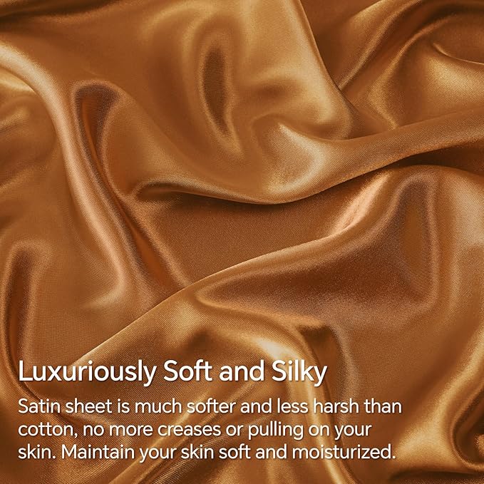 BEDELITE Satin Sheets Full Size Bed Set, Luxury Soft Burnt Orange Silky Sheets for Hair and Skin, Similar to Silk Bed Sheets Set 4 Pieces with 1 Deep Pocket Fitted Sheet, 1 Flat Sheet, 2 Pillowcases