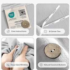 JELLYMONI 100% Washed Cotton Duvet Cover Queen – Soft, Breathable Linen-Look Bedding with Natural Wrinkle Texture, Button Closure, 3-Piece Set (Pale Grey, 90