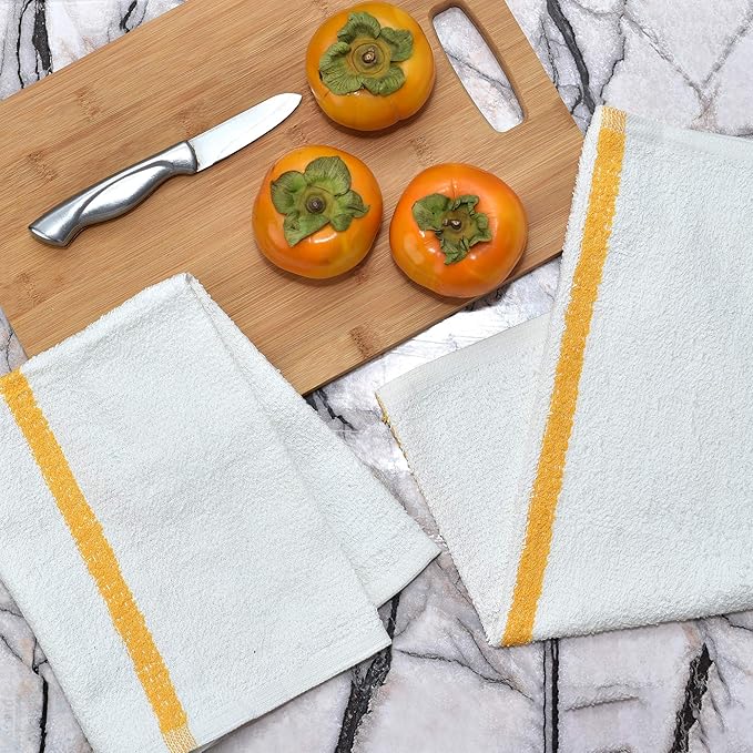 Pacific Linens 100% Cotton Kitchen Towels, Absorbent Rags for Cleaning Counter Top, Hand Drying Dishes - Thick, Soft, Durable, Reusable, Machine Washable Quick Dry Barmops 16” x 19” (Yellow, 12)