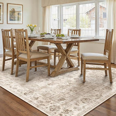 9x12 Neutral Area Rug Beige Vintage Living Room Bedroom Washable Carpet Non-Slip Soft Medium Pile Floral Indoor Large Throw Rug for Dining Room Office