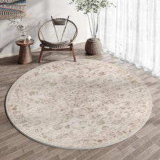 6x6 Washable Neutral Round Rug Beige Vintage Living Room Bedroom Circle Rug Non-Slip Soft Low Pile Floral Indoor Carpet for Kitchen Dining Room Office