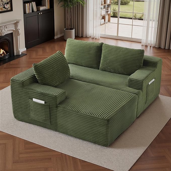 96''Sectional Couches for Living Room Modern Modular Sectional Sofa Upholstered Boneless Couch Comfy Cloud Couch with Chaise (Green, 96''W Right Facing Chaise)