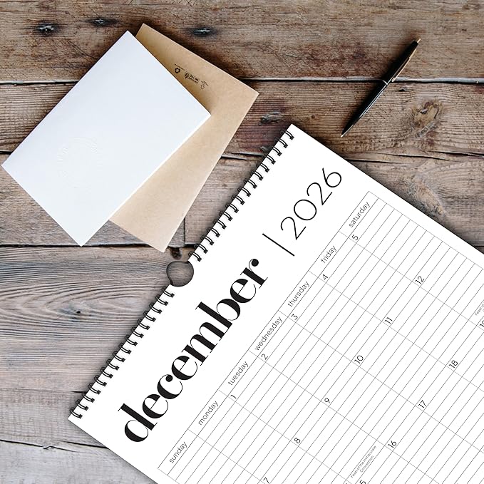 Wall Calendar 2026, 12 Months, 17" x 12" Large Wall Calendar with Hanger, Thick Paper and Spiral Binding. Minimalist Design, Business Style.