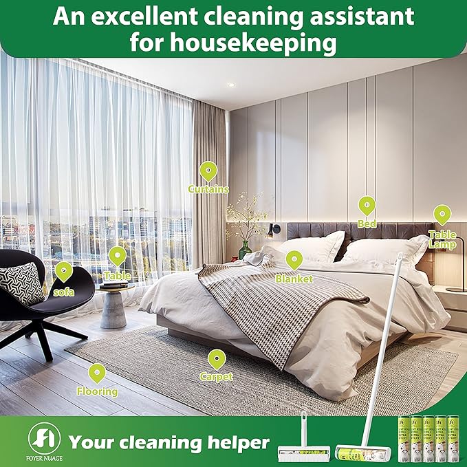 9.5'' Large Lint Roller for Pet Hair with 6 Extendable Handle and Dust-Proof Cover * 5 Refills 300 Sheets, Long Handle Lightweight Extra Sticky Heavy Duty Mop for Cleaning Carpet Floor