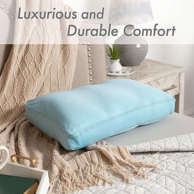 PILLOWY Premium Microbead Bed Pillow, Large Extra Fluffy But Supportive - Ultra Comfortable Sleep with Silk Like Anti Aging Cover 85% Spandex/ 15% Nylon Breathable, Cooling Sweet Baby Blue