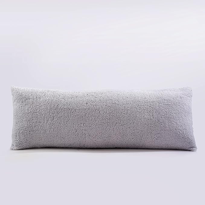 Reafort Ultra Soft Sherpa Body Pillow Cover/Case with Zipper Closure 21"x54" (21"x54" Body Pillow Cover, Silver Grey)