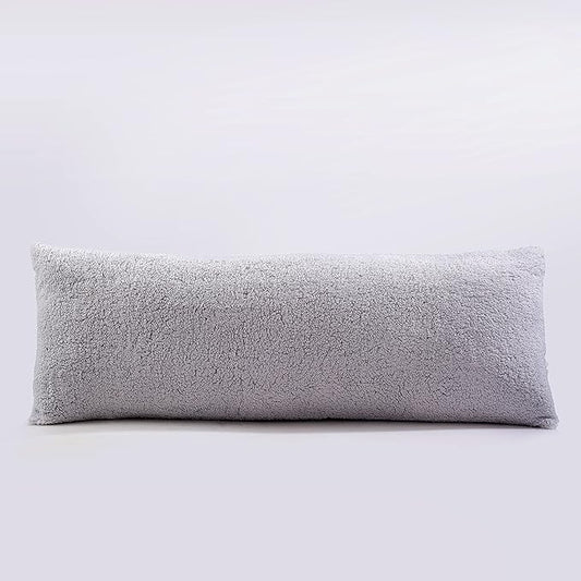 Reafort Ultra Soft Sherpa Body Pillow Cover/Case with Zipper Closure 21"x54" (21"x54" Body Pillow Cover, Silver Grey)