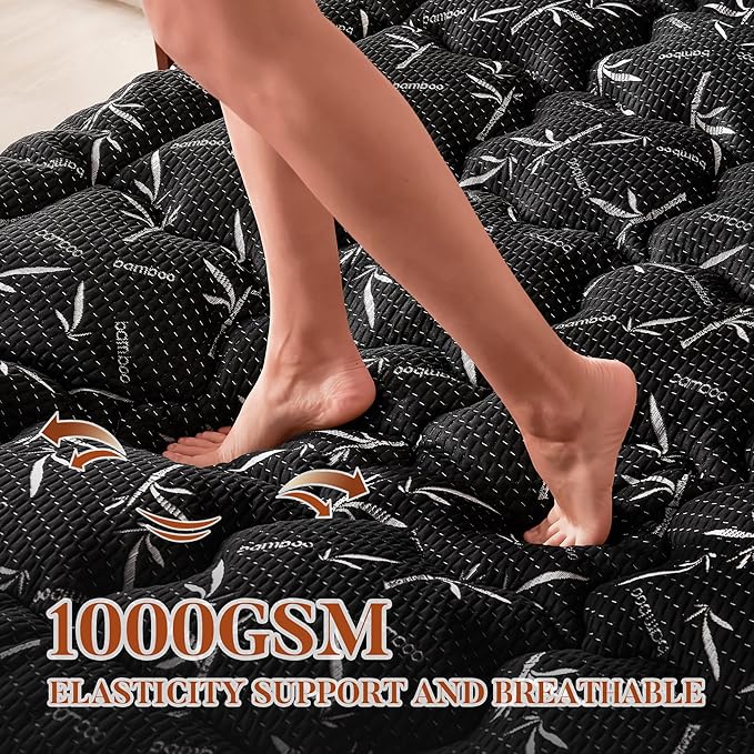 100% WaterprooTwin Size Mattress Topper, Thick Pillow Top Mattress Pad，Up to 21 Inch Deep Pocket, Soft Breathable Mattress Pad for Back Pain, Protector Cover(Black)