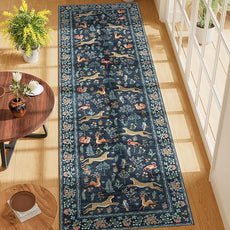 DUKINO Runner Rug, 2x7 Washable Kitchen Rugs for Hallways with Non Slip Backing, Soft Low Pile Vintage Animal Runner for Kitchen, Hallway, Entryway, Laundry, Bedroom, Navy Blue