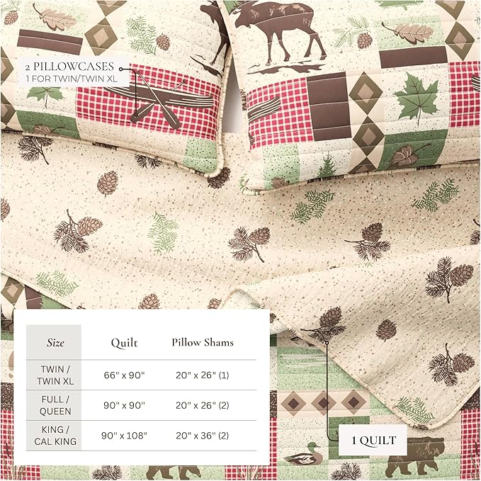 Great Bay Home 2-Piece Reversible Rustic Lodge Bedspread Twin Size Quilt with 1 Sham. All-Season Quilt Set. Wilder Collection (Twin/Twin XL)