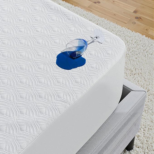 Waterproof Mattress Protector 1 Pillowcase 20''x28'', Twin Mattress Pad, Deep Stretchable Pocket Bed Cover, Machine Washable Soft Breathable Noiseless Mattress Protection