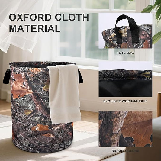 Camo Camouflage Laundry Basket Foldable Oxford Cloth Tote Bag Laundry Hamper Clothes Storage Bucket Organizer For Bathroom/Laundry Storage/Bedroom 19.6x15.7 Inch