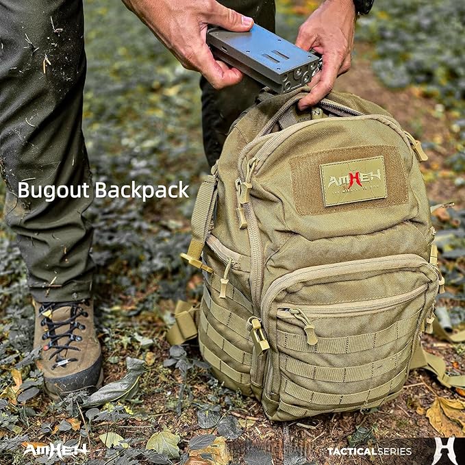 32L Military Tactical Backpack - Rugged Molle Assault Pack Fits 17 Inch Laptop for Survival Hiking Outdoor Travel Work (Tan)