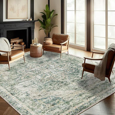 Washable Area Rug 9'x12' Retro Boho Design Non-Shedding Easy Care Ideal for High Traffic Areas in Living Room Bedroom Office Coffee Table Kitchen Large Carpet