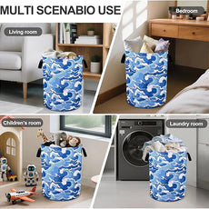 Ocean Wave Laundry Basket Foldable Oxford Cloth Tote Bag Laundry Hamper Clothes Storage Bucket Organizer For Bathroom/Laundry Storage/Bedroom 19.6x15.7 Inch