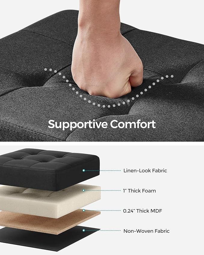 SONGMICS Storage Ottoman, Small Ottoman Foot Rest with Legs, 12.6 x 15.8 x 13.2 Inches Foot Stool, Load up to 660 lb, for Living Room, Bedroom, Dorm, Ink Black ULSF012B01