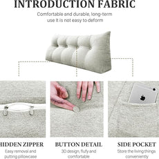 10 lbs Thickened Headboard Pillow Wedge Pillow Headboard Reading Pillow Bed for Comfortable Backrest Reading Triangular Pillow with Side Pocket Backrest Pillows for Sitting in Bed White Full