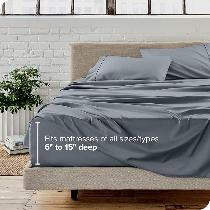 Bare Home Full Extra Long Sheet Set - 1800 Ultra-Soft Microfiber Full XL Bed Sheets - Double Brushed - Deep Pockets - Easy Fit - 4 Piece Set - Bed Sheets (Full XL, Steel Blue) BareHome