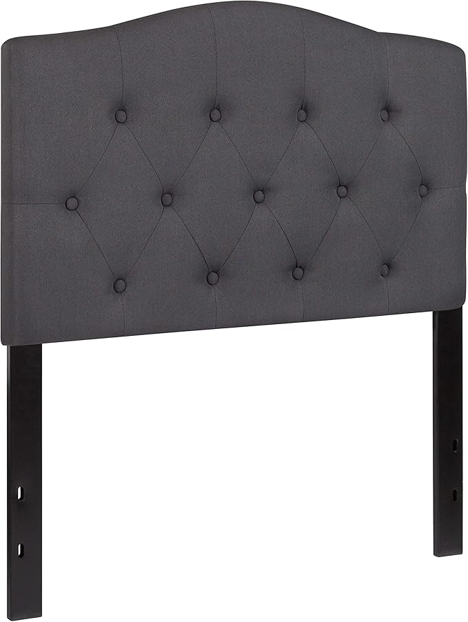 EMMA + OLIVER Twin Size Tufted Upholstered Headboard with Adjustable Metal Bed Rail Slots, Modern Fabric Upholstered Twin Headboard, Dark Gray