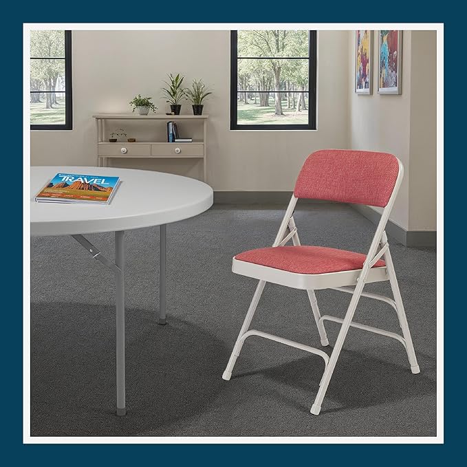 OEF Furnishings OEF2300 Series Heavy-Duty Premium Fabric Padded Upholstery Double-Hinged Triple-Braced Folding Chairs (4-Pack, Crimson Red/Gray)