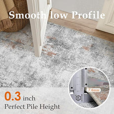 10x14 Washable Area Rug Grey Rust Abstract Living Room Bedroom Carpet Neutral Modern Non-Slip Soft Low Pile Lightweight Vacuumable Large Throw Rug for Dining Room