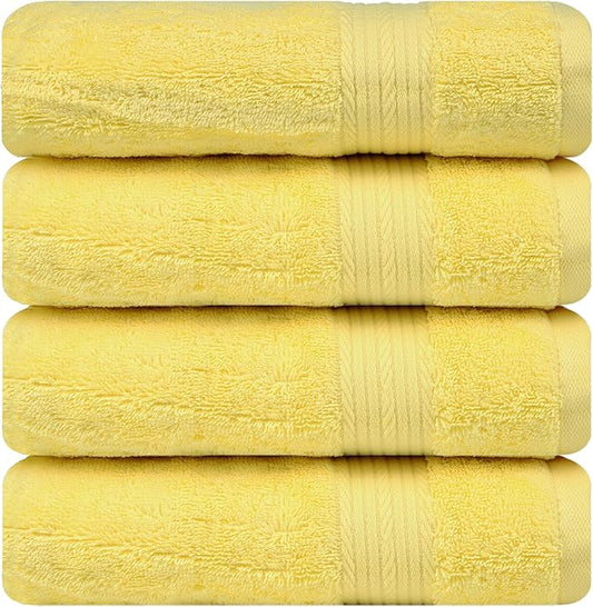 Ample Decor Bath Towels 100% Cotton 30 X 54 Inch 600 GSM Soft Quick Dry Bathroom Towel - 4pcs Yellow