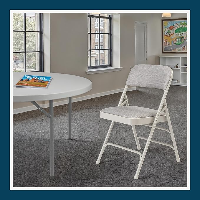 OEF Furnishings OEF2300 Series Heavy-Duty Premium Fabric Padded Upholstery Double-Hinged Triple-Braced Folding Chairs (4-Pack, Slate Gray)