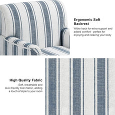 Accent Chair, Mid Century Modern Comfy Armchair for Living Room, Linen Fabric Single Sofa Lounge for Reading Bedroom Apartment Waiting Room with Wood Legs (Dark Blue Stripe, Set of 2)