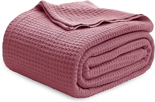 Bedsure Gentlesoft 100% Cotton Blanket King Size for Bed - Breathable and Soft, Thick Cozy Waffle Weave Christmas Blanket Gift for Women, Dusty Rose, 104x90 inches