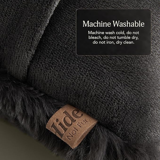 UnHide Squish Lumbar Pillow - Faux Fur Pillow - Extra Soft Throw Pillow - Rectangular Shaped, Polyester Fill - Machine Washable - Perfect for Living Room Or Bedroom - 10” x 18” - Charcoal Charlie
