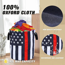 American Flag Thin Red Line Laundry Basket Foldable Oxford Cloth Funny Tote Bag Laundry Hamper Clothes Storage Bucket Organizer For Bathroom/Laundry Storage /Bedroom17.7x13.7 Inch