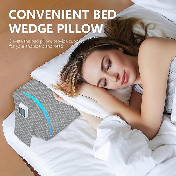 Bed Wedge Pillow for Headboard Gap Bed Mattress Gap Filler (0-8") Between Headboard/Wall and Mattress Grey King Size Foam Support Triangle Bloster Pillow Stoppers with 2 Pockets