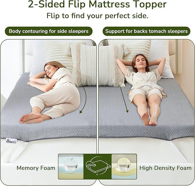 Memory Foam Mattress Topper, 4 inch King Mattress Topper with Removable Soft Cover, Bed Topper for Dorm, Travel, Guest Mat, Non-Slip Design & Pressure Relief Back Pain, Grey