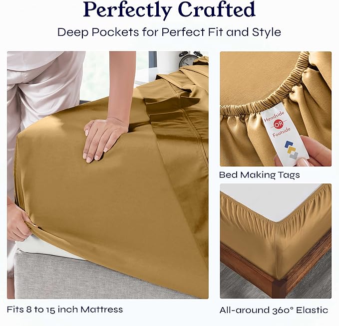 California Design Den Twin XL Sheet Sets - 400 Thread Count Sateen, 100% Cotton Sheets, Deep Pockets, and Durable Bedding for Dorm Rooms & Adults - Golden Mustard CaliforniaDesignDen