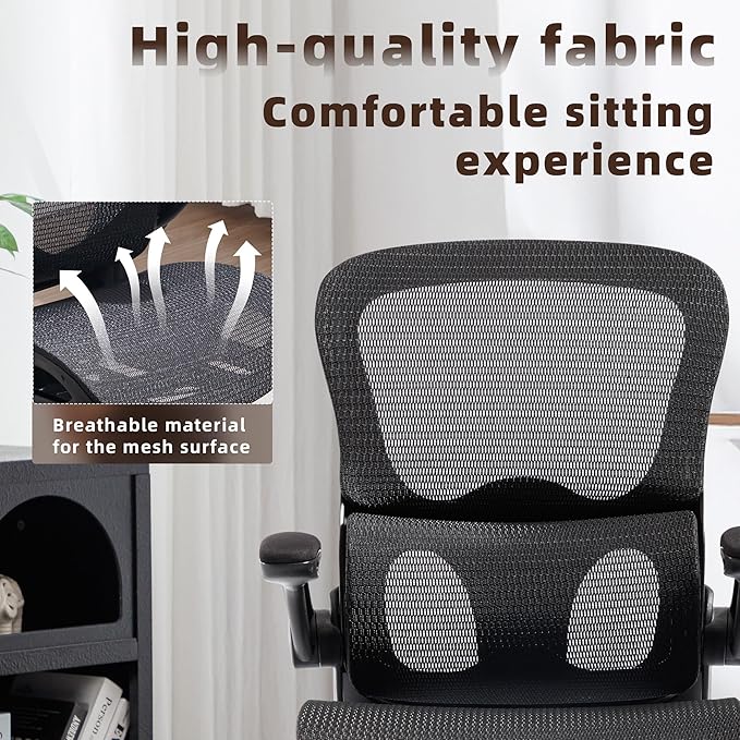 Office Chair, Ergonomic Desk Chair with Adjustable High Back 2D Lumbar Support Flip-up Armrests, Executive Breathable Mesh Comfy Swivel Rolling Computer Task Chair for Home Office Study Work Gaming