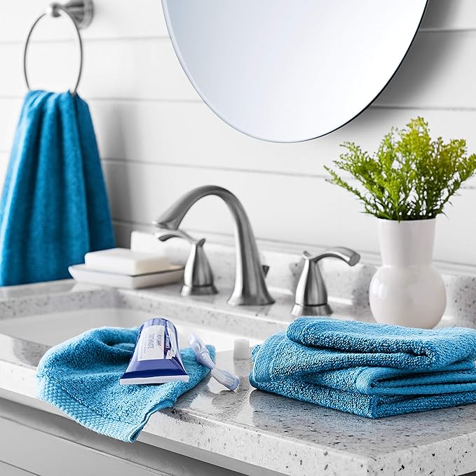 Amazon basics cotton washcloths, Lightweight quick-dry, 12" x 12", 12-pack, lake blue